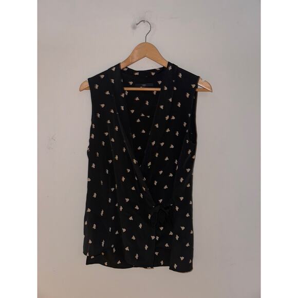 Tibi Women's Size 2 Wrap Top Silk Blouse Black Geometric Print Quiet Luxury - Picture 1 of 6